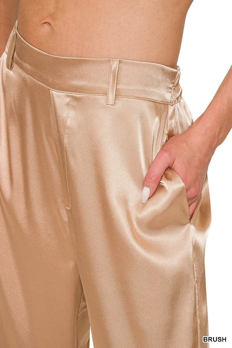 Wide-Leg Satin Pants