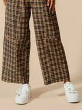 Plaid Wide-Leg Pants with Large Patch Pockets