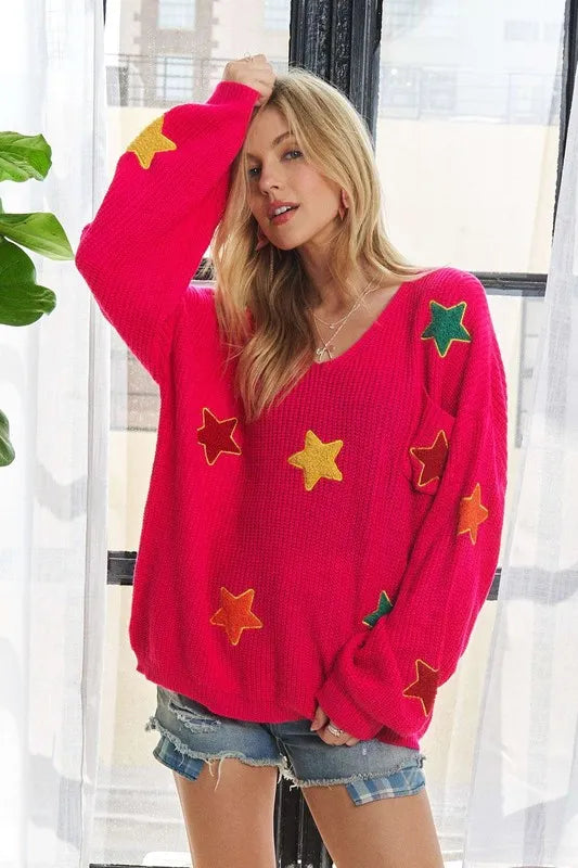 Multi Color Star Sweater Top