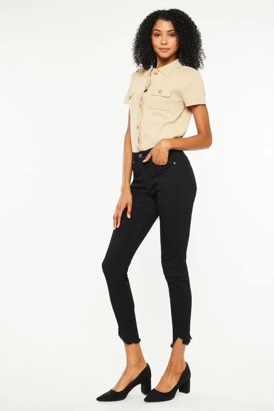 High Waist Ankle Slit Skinny Jeans