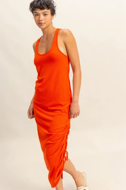 Scoop Neck Side Tie Detail Midi Dress
