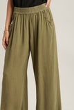 Full Size Linen Blend Elastic Waistband Wide Leg Pants Plus Size