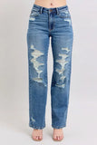 Full Size High Waist Heavy Destroy Straight Jeans Plus Size