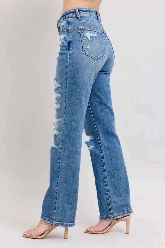 Full Size High Waist Heavy Destroy Straight Jeans Plus Size