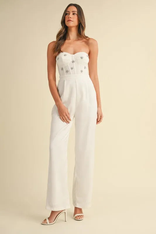 Rhinestone Applique Bustier Jumpsuit