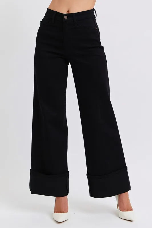 Full Size High Waist Reto Wide Leg W/ Cuff Plus Size