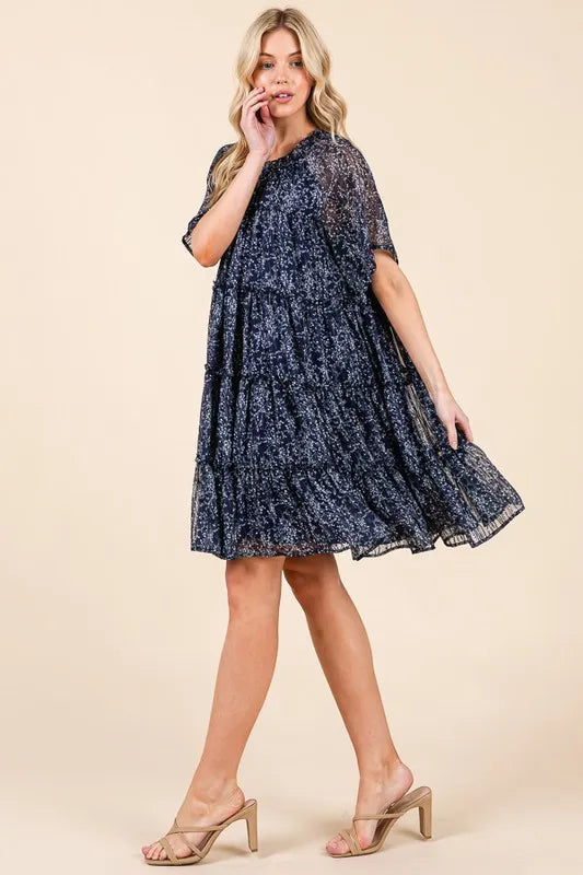 Ditsy Floral Print Sheer Ruffle Detail Mini Dress