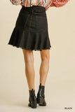 Linen-Blend Skirt with Frayed High-Low Hem and Pockets