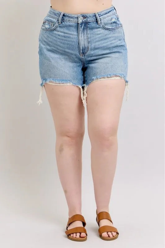 Plus Size HW Rigid Magic Destroy Cut Off Denim Shorts