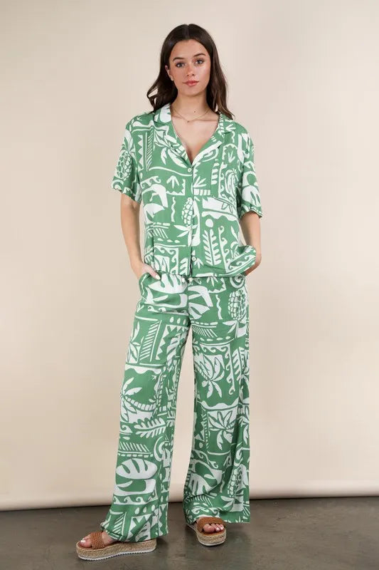 Printed Casual Wide Leg Resort Pants