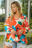 Vibrant Woven Tiered V Neck Blouse