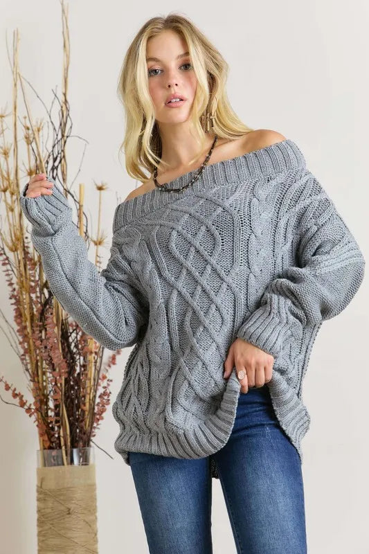  Cable Knit Off Shoulder Sweater