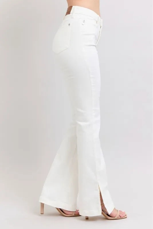 Full Size High Waist Side Slit Slim Bootcut Jeans