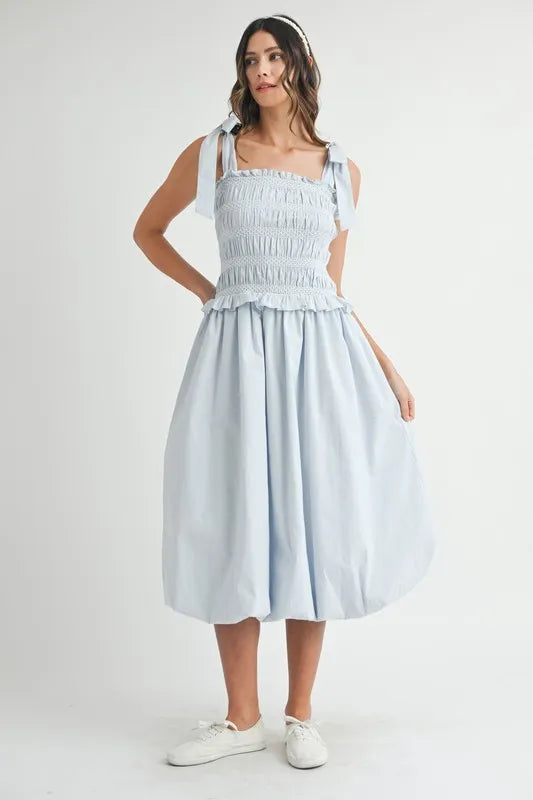 Smocked Bodice Bubble Midi Dress