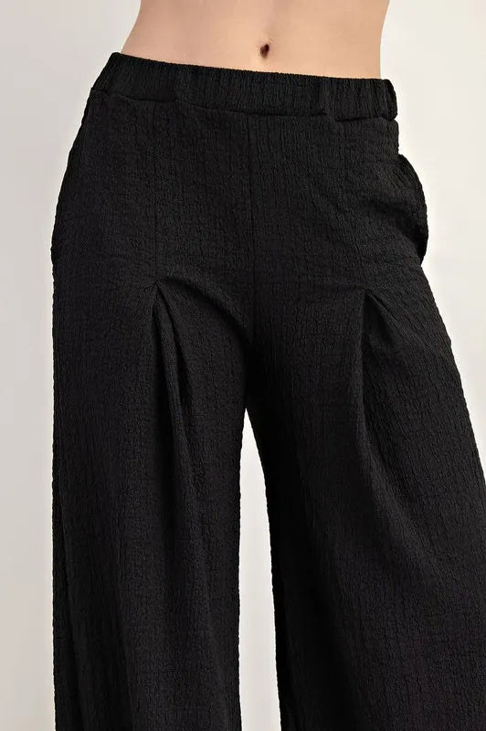 Full Size Textured Wide-Leg Pants with Pockets Plus Size