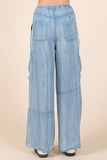Mittoshop Washed Elastic Waist Cargo Wide Leg Pants