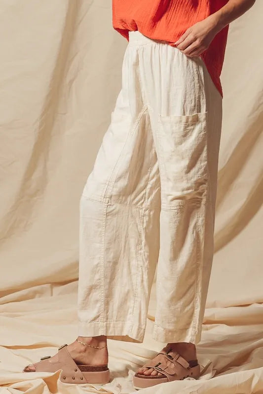 Cotton Linen Textured Woven Slouchy Wide Leg Pants