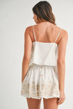Embroidered Crop Cami and Balloon Mini Skirt Set
