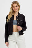 Full Size Irregular Fray Hem Button Up Denim Jacket Plus Size