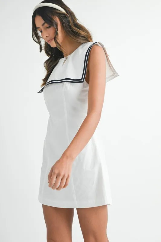 Contrast Piping Square Sailor Collar Mini Dress