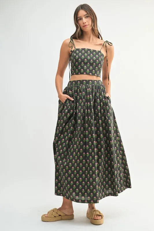 Floral Crop Top and Skirt Set