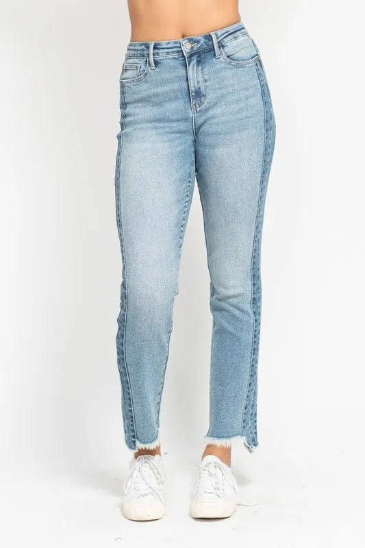 Full Size Vintage Wash Side Panel Detail with Fray Hem Slim Plus Size