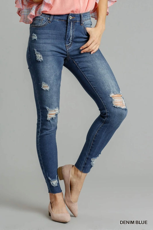 High-Waist Distressed Jeans with Comfort