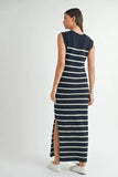 Sleeveless Stripe Sweater Maxi Side Slit Dress