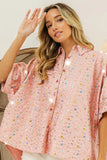 Sequin Striped Short Dolman Sleeve Blouse