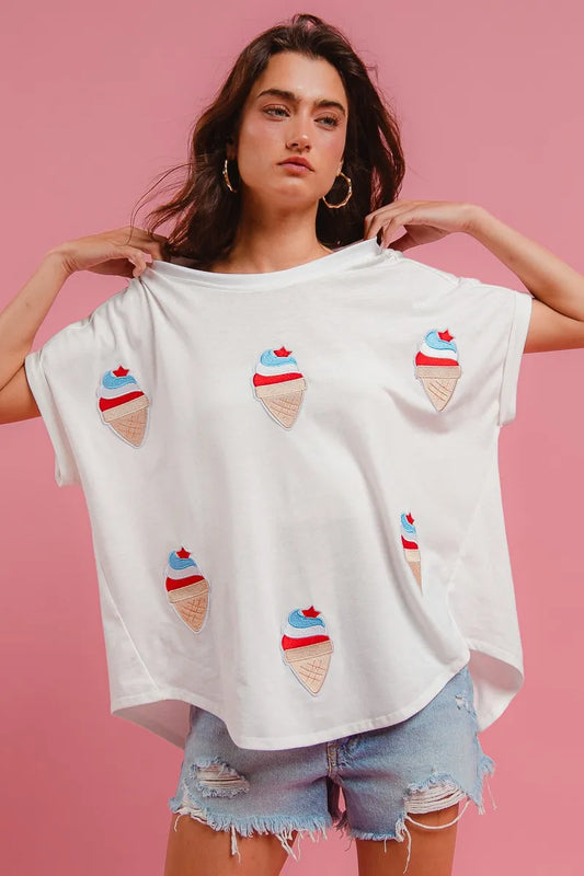 Oversized Patriotic Ice Cream Print Tee