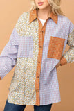 Floral and Plaid Color Block Shirts with Pocket