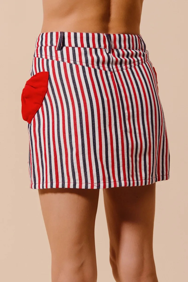 Nautical Striped Bow Tie Mini Denim Skirt