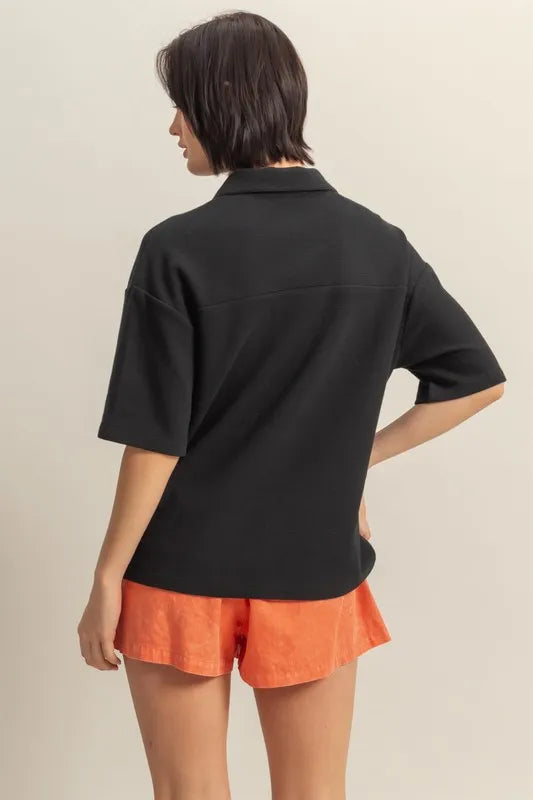  Collared Neck Button Down Waffle Shirt