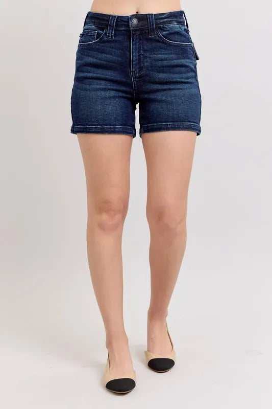 High Waist Back Flap Pocket Denim Shorts