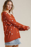 Full Size Star V-Neck Long Sleeve Sweater Plus Size
