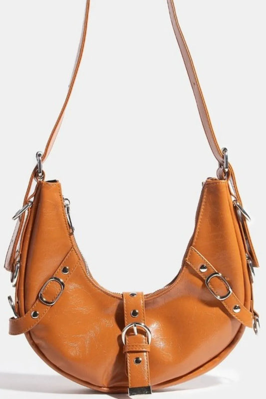 Multi Belt Strap Accent Shoulder Bag