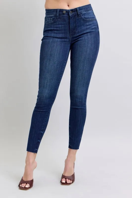Full Size Mid Rise Skinny Jeans with Raw Hem Plus Size