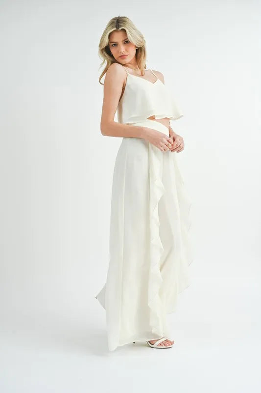 Crop Cami and Ruffled Wide Leg Pants Set