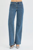 High Waist Bow-Embellished Wide Leg Jeans