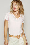 Contrast Stitch V-Neck Ribbed Short Sleeve Tee