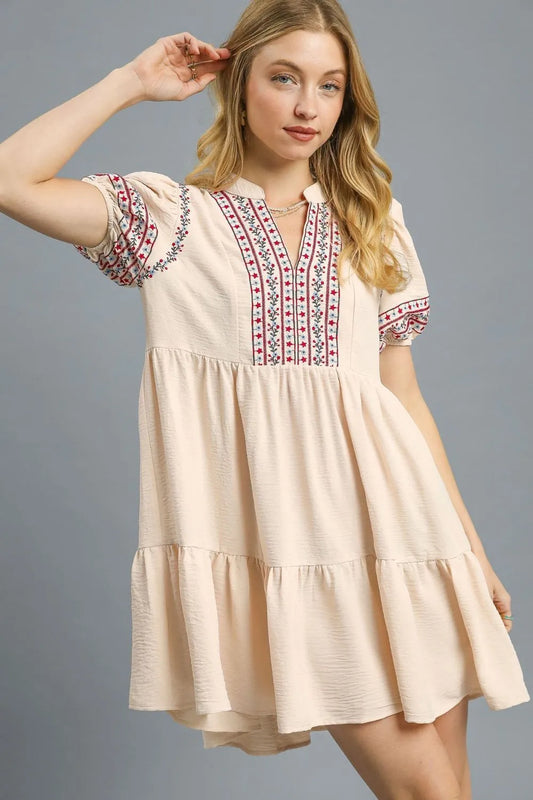 Ethnic Embroidered Boho-Chic Mini Dress