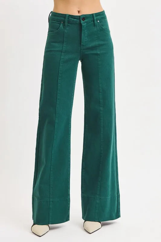 Full Length Mid Rise Control Wide Leg Jeans