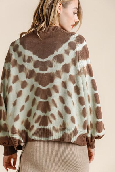 Full Size Ribbed Hem Tie Dye Round Neck Sweater Plus Size