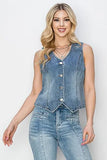 Full Size V-Neck Button Down Vest Plus Size