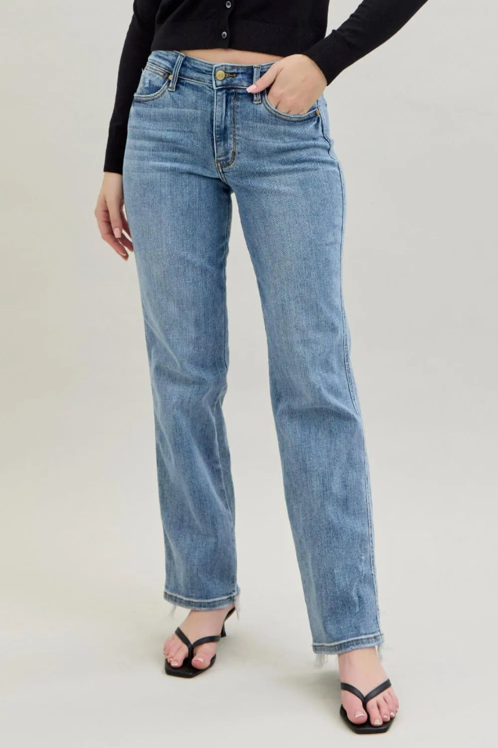 Frayed Hem High-Waist Pocket Dad Jeans