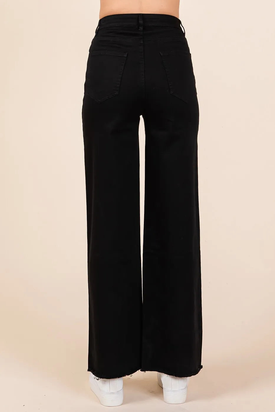 Twill High Waisted Button Fly Wide Leg Pants