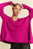 Ribbed Side Slit V-Neck Sweater