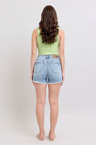 Full Size Tummy Control Raw Hem Denim Shorts Plus Size