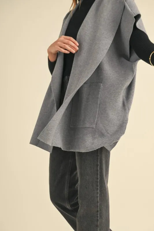Knit Open Front Hooded Cardigan With Pocket