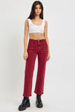Full Size High Rise Straight Jeans with Patch Pockets - Wine
